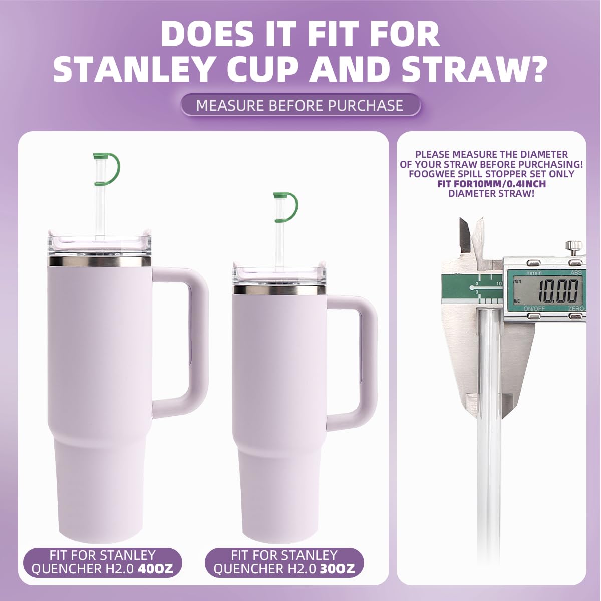 Silicone Spill Stopper Sets for Stanley 40/30 oz Quencher H2.0&1.0 Tumbler with Handle, Cup Accessories with Straw Cover Caps, Leak Stoppers(6Pcs Version 1.0&2.0) (Jade)