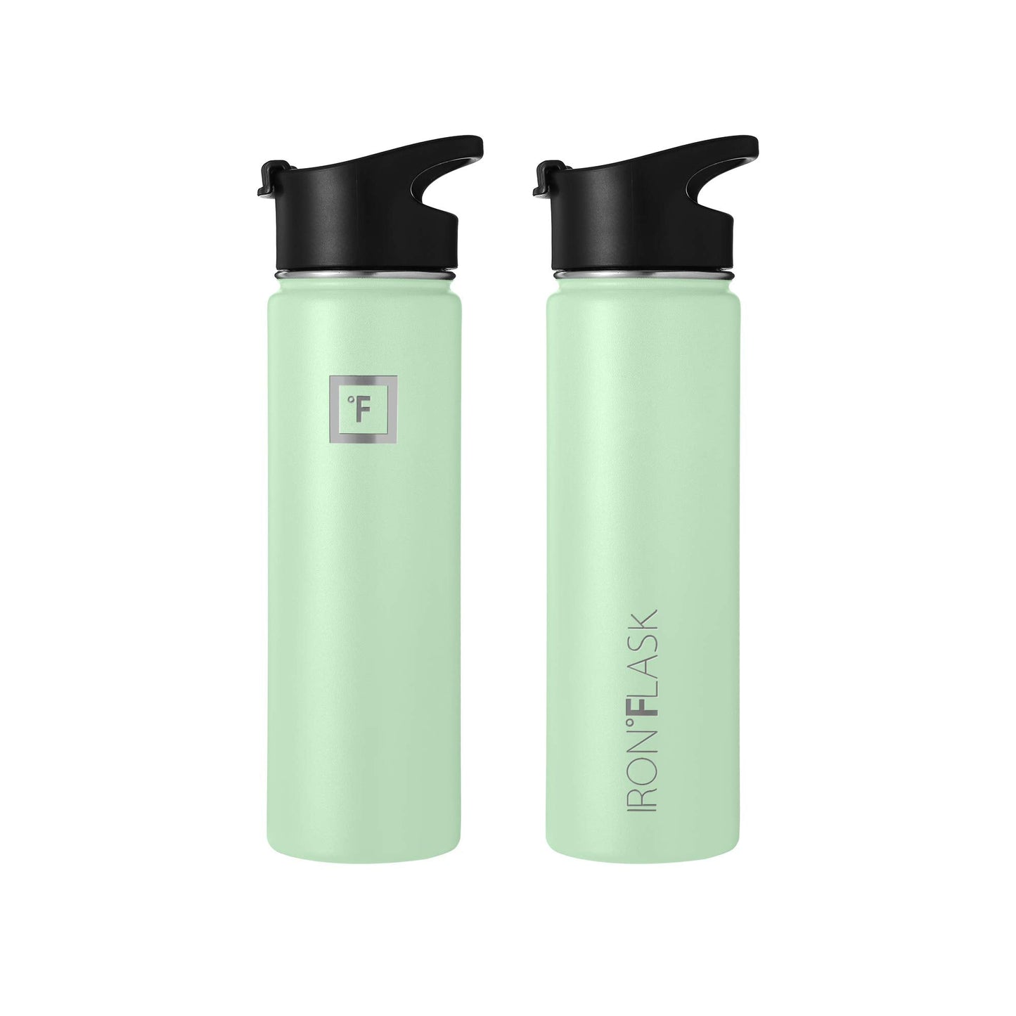 IRON °FLASK Camping & Hiking Hydration Flask, Wide Mouth, 3 Spout Lids, Stainless Steel Outdoor Water Bottle, Double Walled, Insulated Thermos, Metal Canteen - Mint, 22 Oz