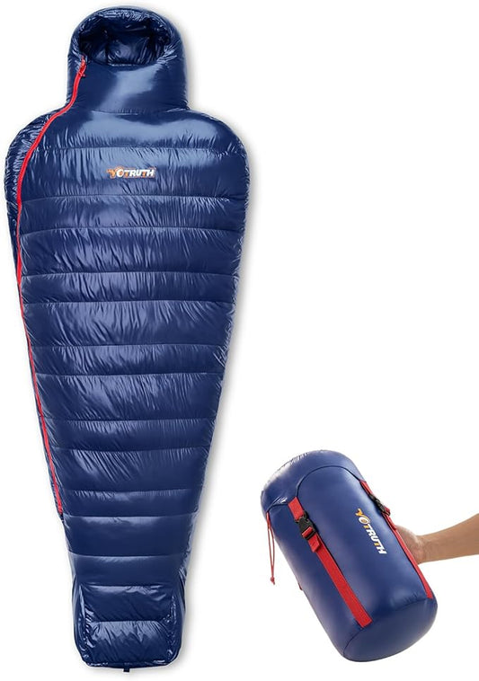 Lightweight Down Mummy Sleeping Bag with 650-FP Duck Down, Ideal for Camping and Backpacking, Durable Ripstop Nylon, Comfortable Footbox, 20°F, 2024