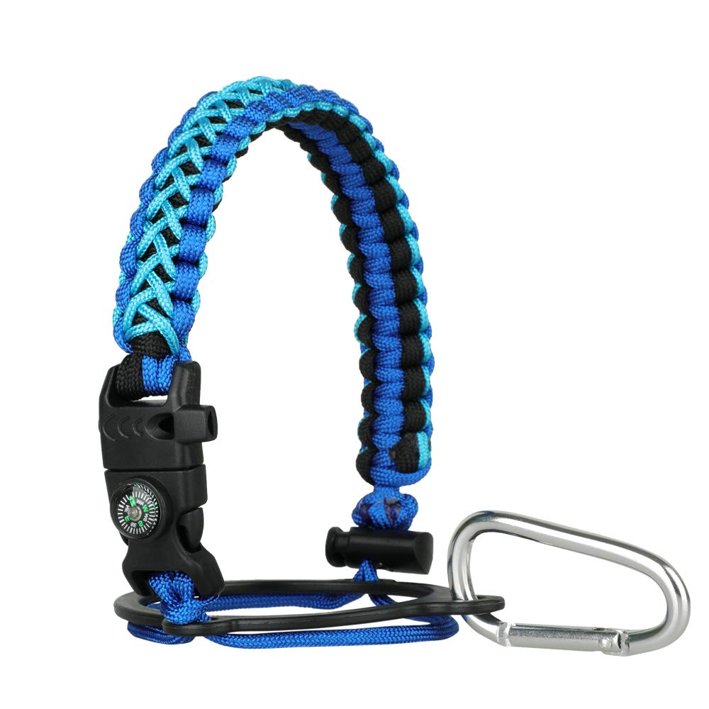 WEREWOLVES Paracord Handle - Fits Wide Mouth Bottles 12oz to 64oz - Durable Carrier, Paracord Carrier Strap Cord with Safety Ring,Compass and Carabiner - Ideal Water Bottle Handle Strap (Blue Blue)