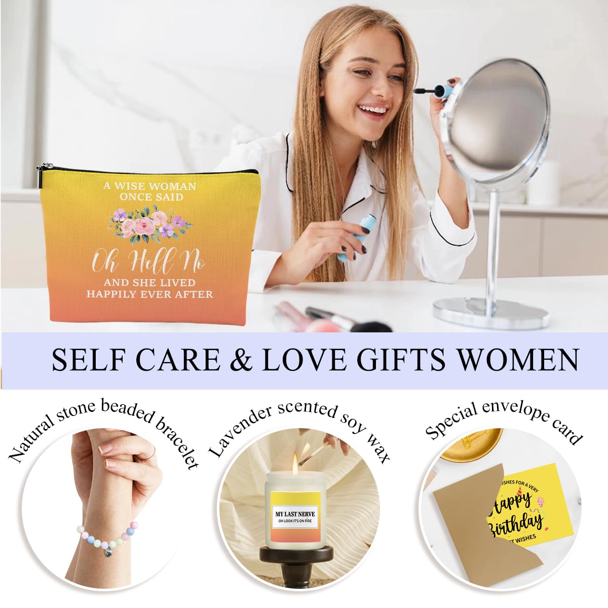 Birthday Gifts for Women Friendship, Funny Best Friend Birthday Gifts for Women Mom Wife Aunt Coworker Teacher Christmas Wine Tumbler Coffee Mug Makeup Bag Bracelets Braclets Scented Candle