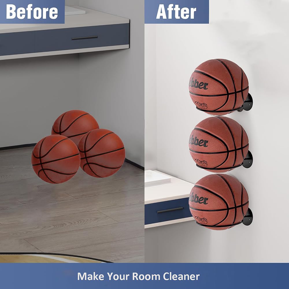 RT&BS Basketball Holder Wall Mount, 5pcs Ball Display Wall Storage for Basketball, Soccer Ball, Volleyball, Football, Rugby