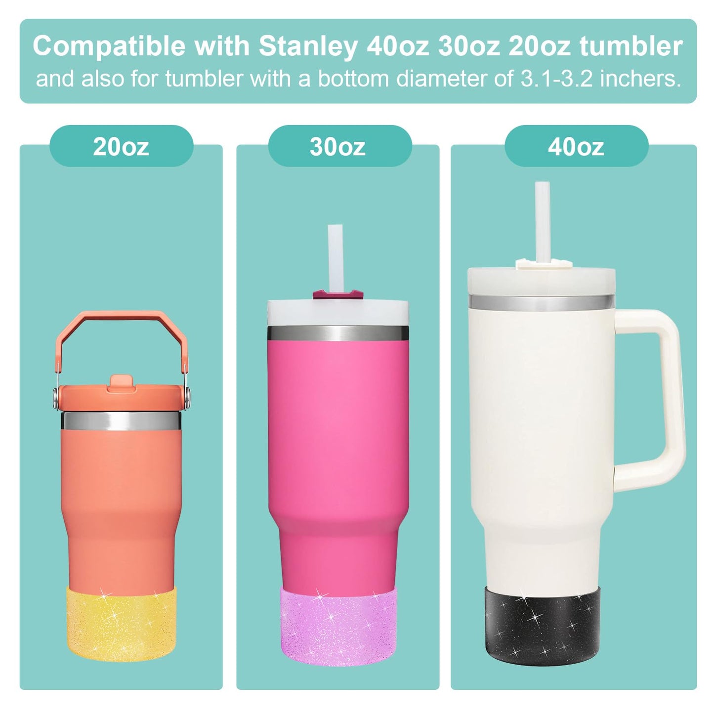 Upgrade 2PCS Protective Silicone Boot Bumper for Stanley Quencher Adventure 40oz 30oz IceFlow 20oz 30oz Tumbler, Water Bottle Bottom Sleeve Cover Accessories for Stanley Mug Cup(Glitter Black)