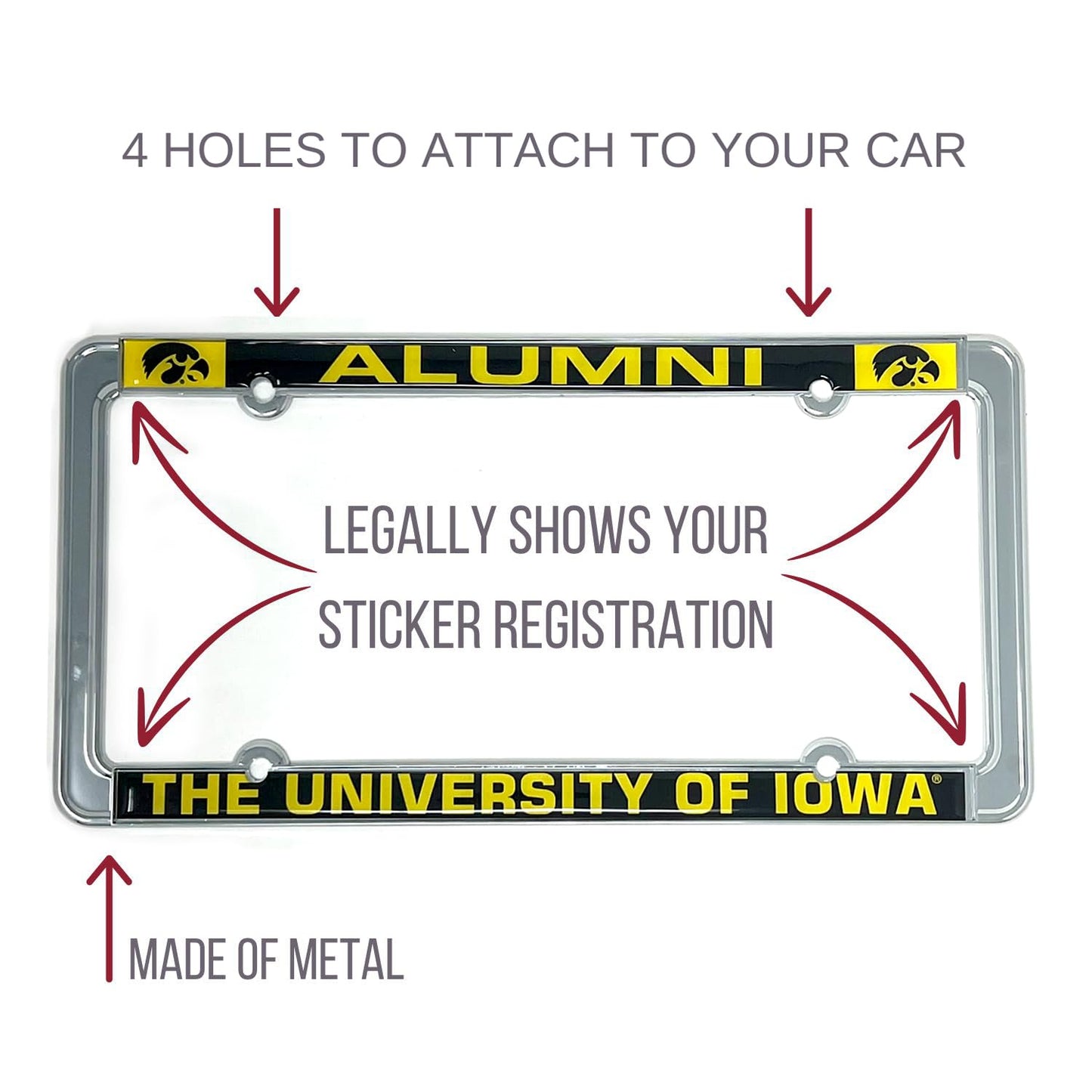 Decorvo Iowa Alumni License Plate Frame - University of Iowa Hawkeyes Car Truck Accessory