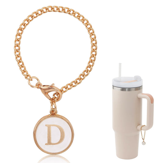 Letter Charm Accessories For Stanley Cup,Gold Initial Chain Water Bottle Name Id Charms for Tumbler,Yeti, Simple Modern Cups Handle (D)
