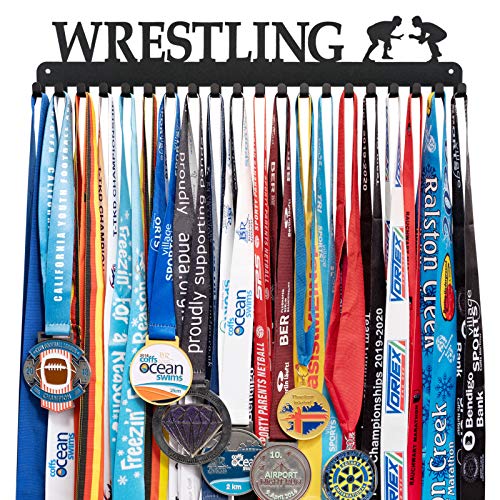 Lapetale Fashion Wrestling Medal Hanger Display Medal Holder Hanger Display Rack Frame with 20PCS Hanging Hooks Upgraded Extension Hooks Easy Install Easy to Use Wrestling Medal Display Rack
