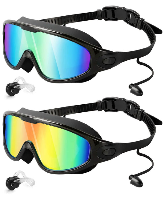 Rantizon Swim Goggles 2 Pack, Adjustable Wide View Anti Fog&UV Swimming Goggles for Audlt, No Leaking Swim Glasses for Men Women Youth, Aqua & Bright Orange