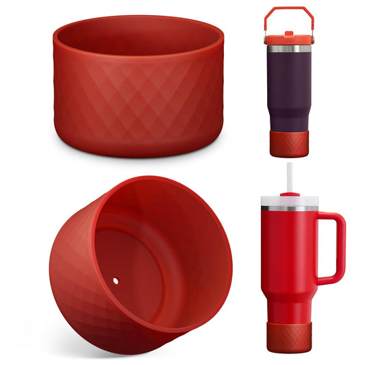 Upgrade 2PCS Protective Silicone Boot Bumper for Stanley Quencher Adventure 40oz 30oz IceFlow 20oz 30oz Tumbler, Water Bottle Bottom Sleeve Cover Accessories for Stanley Mug Cup(Dark Red)