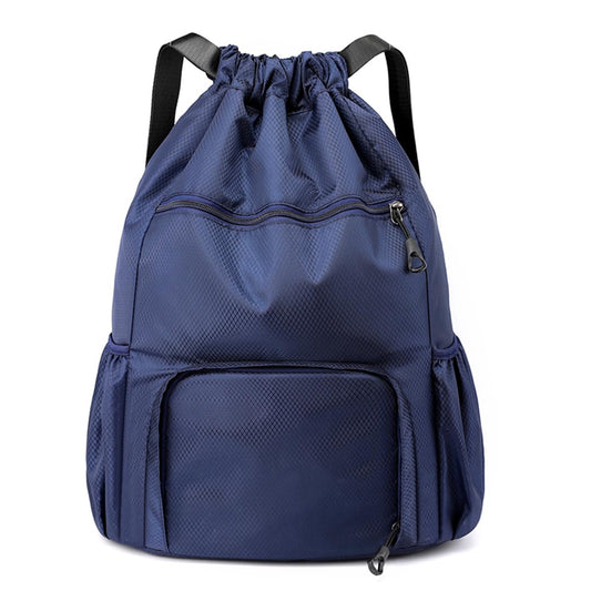 ChuLian Drawstring Backpack with Wet Pocket & Shoe Compartment, Water-Resistant Sports Gym Beach Swim String Bag for Women Men Navy Blue