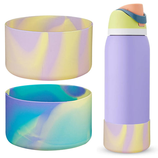WK IEASON 2Pcs Silicone Water Bottle Boot for Owala 24oz, Protective Flask Bottom Cover Base for Owala FreeSip Twist and Flip Flask Bottles (Colorful pink/blue, 24OZ)