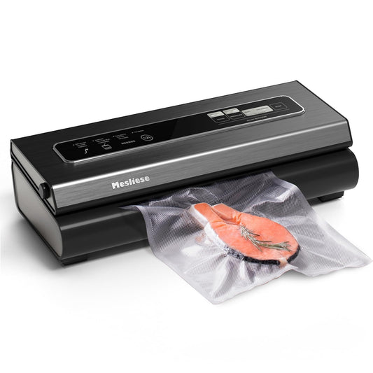 Mesliese Vacuum Sealer Machine Powerful 90Kpa Precision 6-in-1 Compact Food Preservation System with Cutter, 2 Bag Rolls & 5 Pre-cut Bags, Dry&Moist Modes, ETL Listed (Gray)