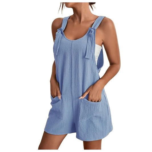 Short Rompers for Women 2024 Adjustable Knot Strap Jumpsuit Loose Fit Plus Size Summer Overalls Shorts with Pockets
