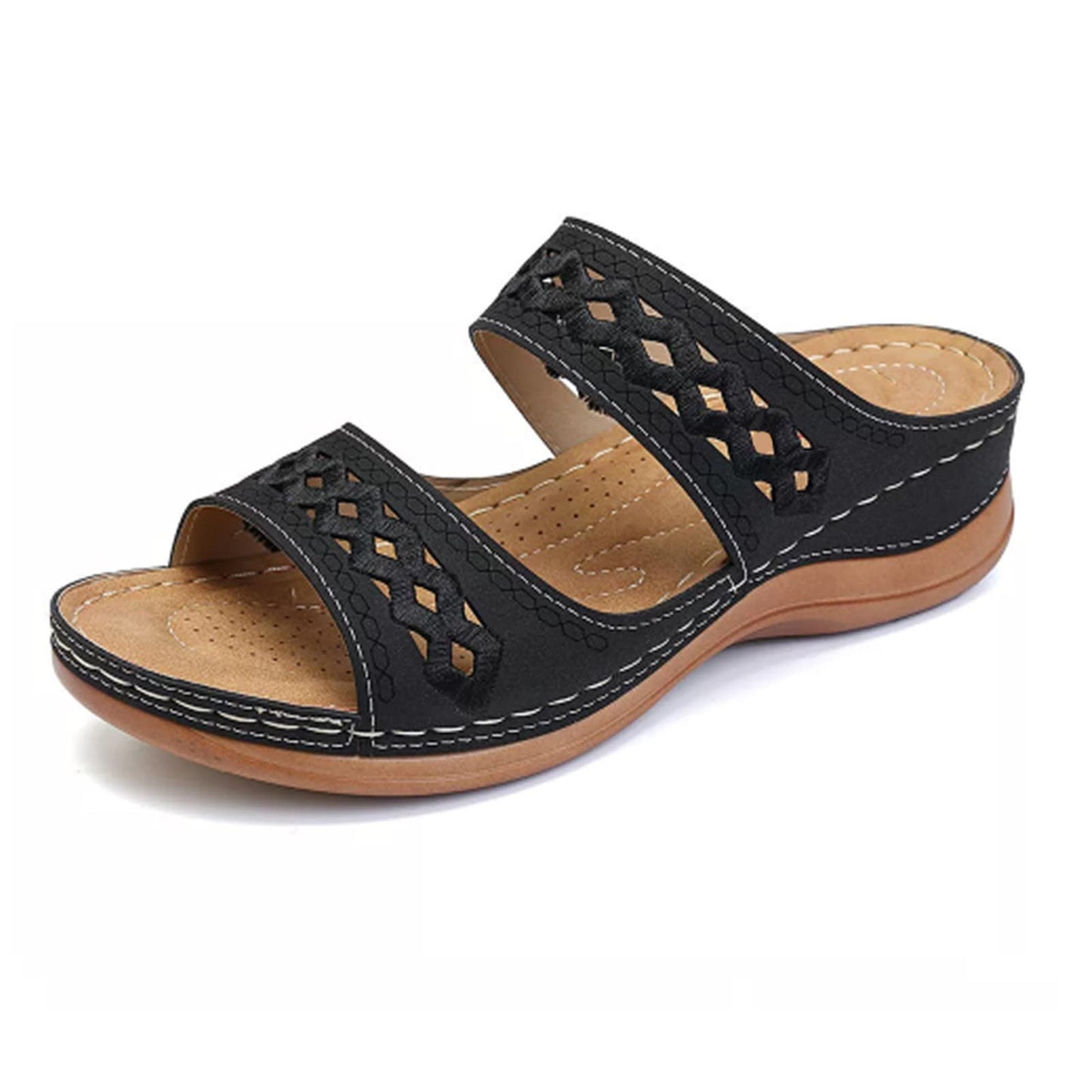 Shengsospp Wedge Sandals for Women Dressy Summer Slip on Elastic Ankle Strap Wedges Sandals Dressy Summer Anti-Slip Breathable Sandal 08_Black, 8