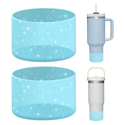 WUQID 2 Pack Bling Silicone Boot Compatible with Stanley Quencher Adventure 40oz & Stanley IceFlow 20oz 30oz, Reduces Dents Protective Water Bottle Bottom Cover Sleeve Compatible with Stanley Tumbler