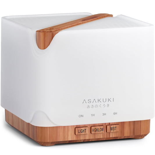 ASAKUKI 700 ml Premium Essential Oil Diffuser, 5 in 1 Ultrasonic Aromatherapy Fragrant Oil Vaporizer Humidifier, Timer and Auto-Off Safety Switch, 7 LED Light Colors