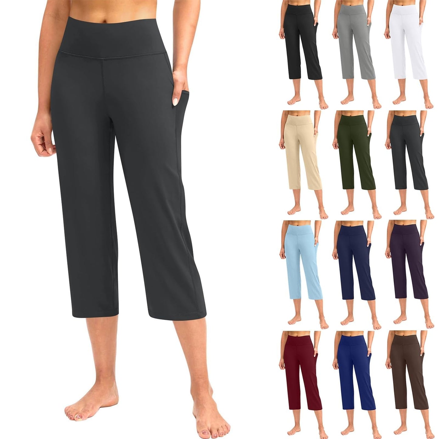 Generic Women's Plus Size High Waist Capri Casual Summer Loose Yoga Pants Lounge Sweat Capris Sweatpants Pockets Baggy Pajamas (Dark Gray,XXL), XX-Large