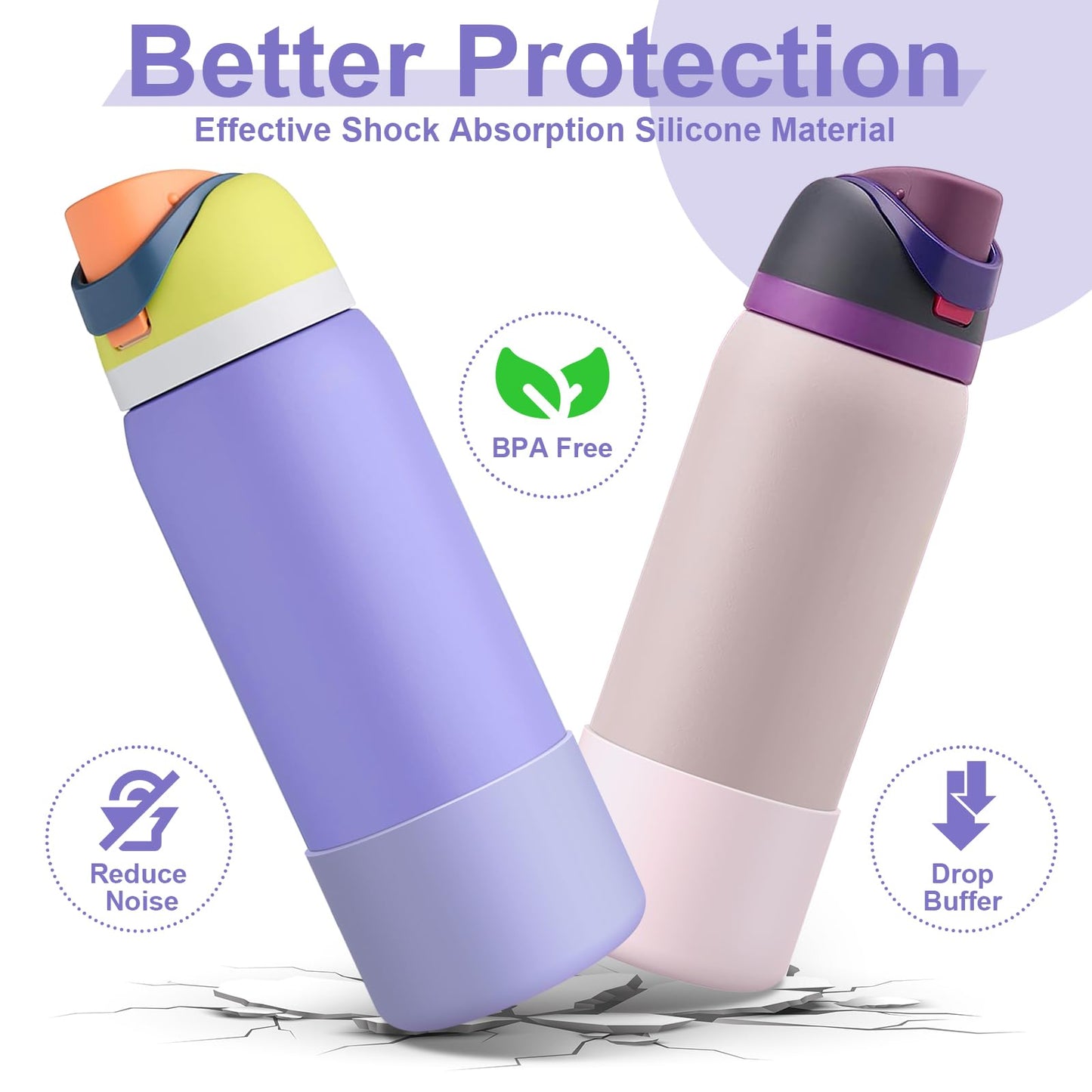 Alwenid 2PCS Silicone Water Bottle Boot for Owala 40 Oz, Anti-Slip Protective Sleeve Bottom Bumper Protector for FreeSip, Twist, and Flip Stainless Steel Water Bottles (Purple+Pink)