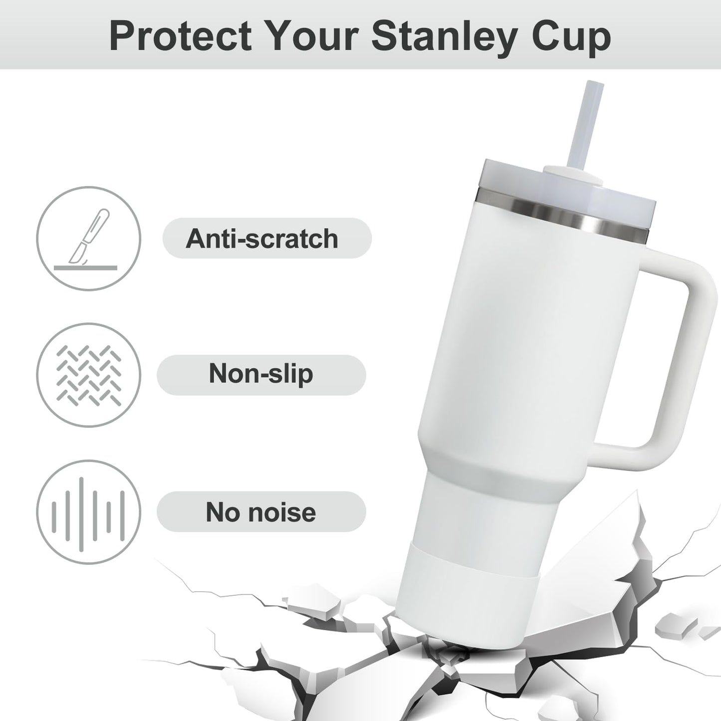 Affute Protective Silicone Boot for Stanley Quencher H2.0 40 30 20 oz & IceFlow Flip 30 20 oz, BPA Free Anti-Noise Anti-Scratch, Stanley Cup Protector Sleeve Cover Boot (Frost)