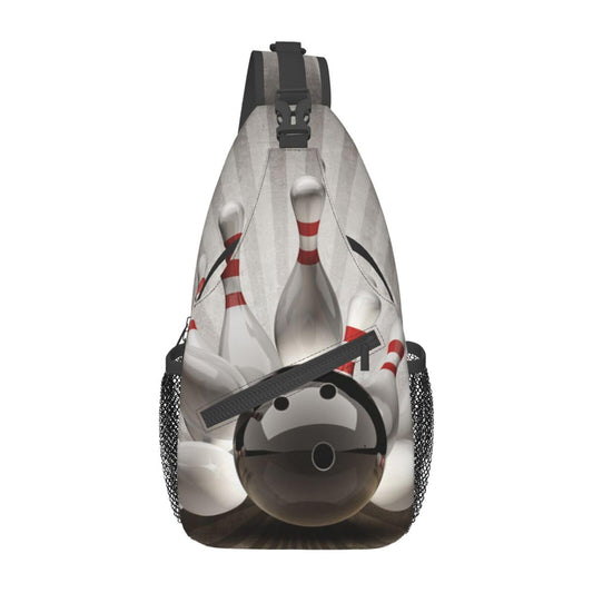 NISENASU Ball Print Sling Bag Crossbody Backpack,Sports Theme Bowling Ball Knocked Down Bowling Pins Ball Team Popular Art Chest Bag Adjustable Casual Shoulder Bag Travel Hiking Daypack