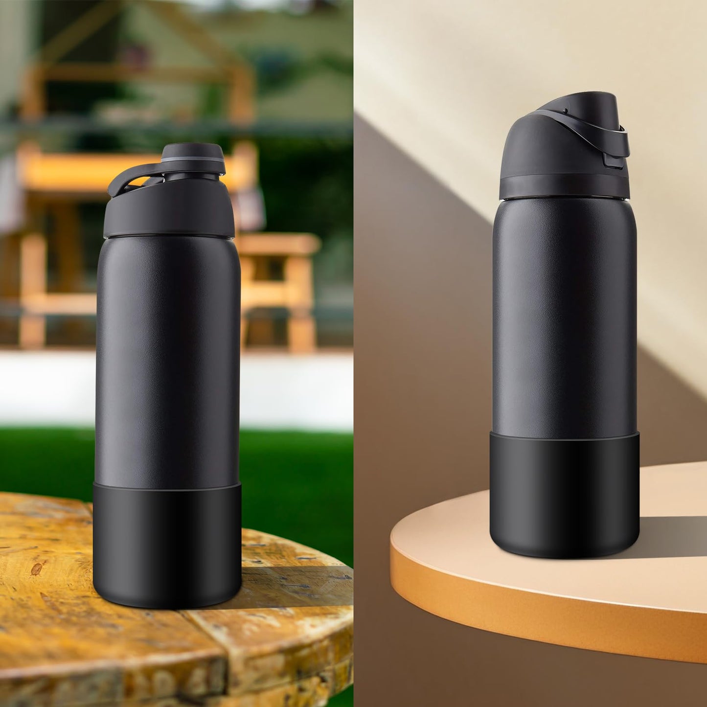 Comheral 2PCS Silicone Water Bottle Boot for Owala 32oz, Anti-Slip Protective Sleeve Bottom Bumper for FreeSip, Twist, and Flip Stainless Steel Bottles, Dishwasher Safe and BPA Free(Black)