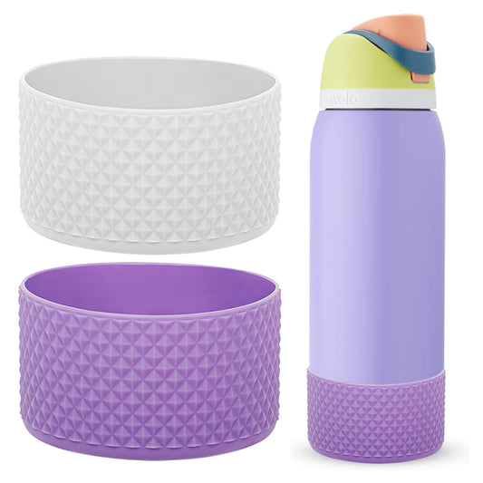 WK IEASON 2Pcs Silicone Water Bottle Boot for Owala 24oz 32oz 40oz, Protective Flask Bottom Cover Base for Owala FreeSip Twist and Flip Flask Bottles (Diomond White/purple, 24OZ)