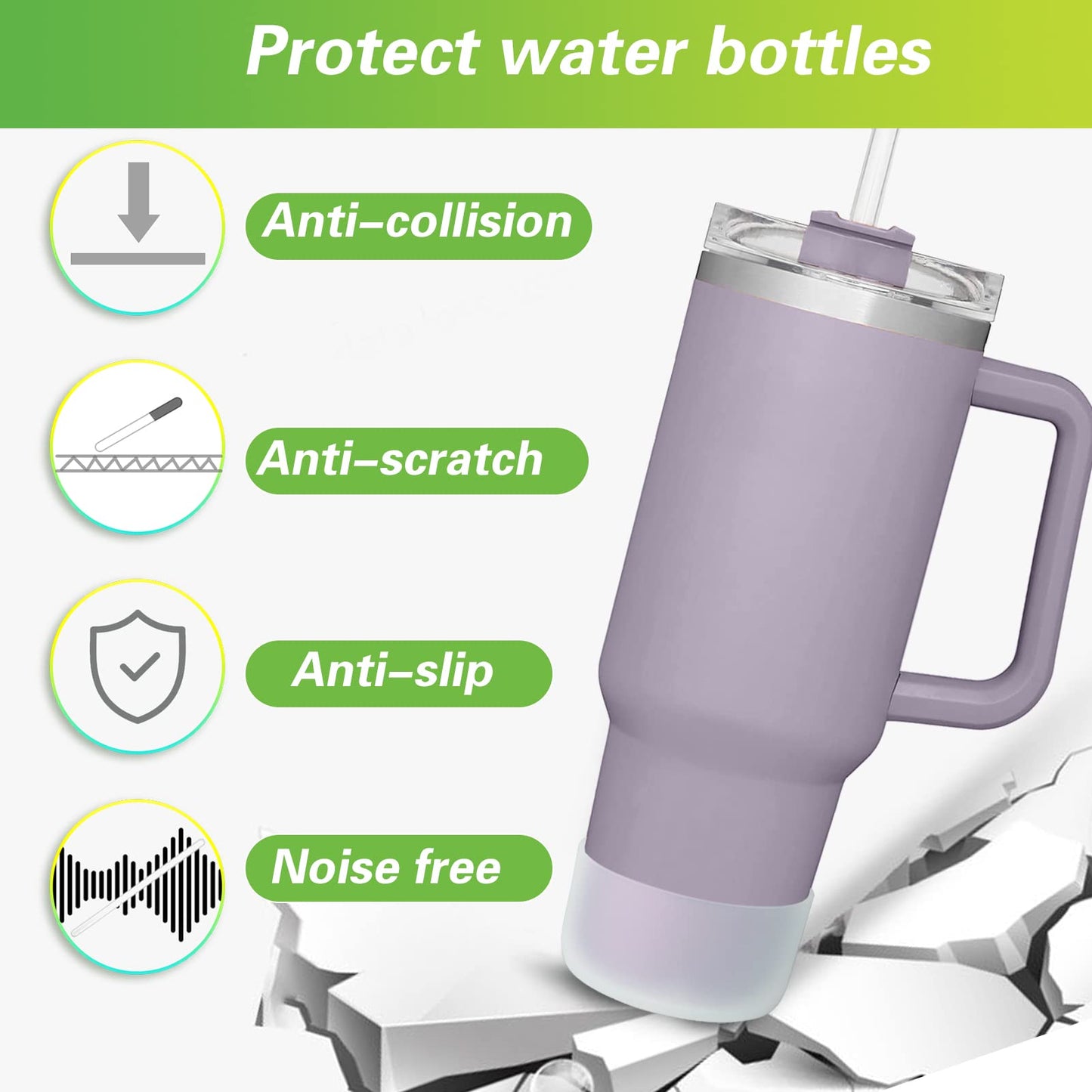 AIERSA 3Pcs Silicone Boot Sleeve for Stanley Quencher 40 oz 30 oz Tumbler with Handle & for IceFlow 20oz 30oz, Protective Water Bottle Cup Bottom Bumper Cover for Stanley Tumbler Accessories, Clear