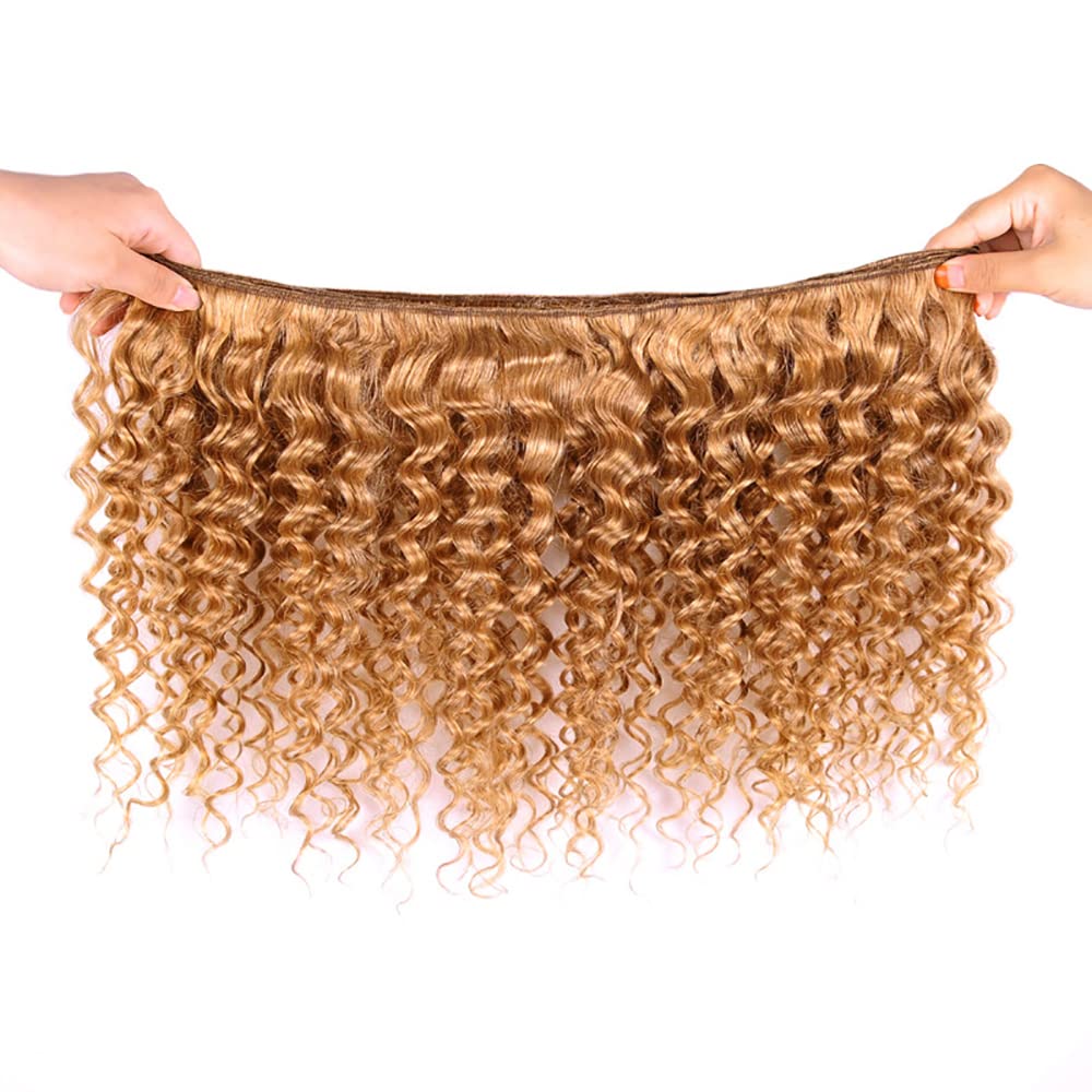 #27 Bundles Human Hair Honey Blonde Deep Wave Bundles 14 16 18 Inch 8A Peruvian Virgin Hair 3 Bundles Color 27 Deep Wave Bundles Hair Extensions Blonde Bundles Human Hair
