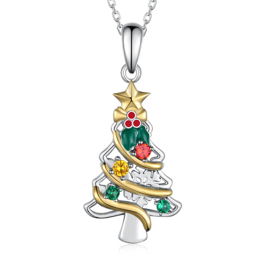 CVRAVO 925 Sterling Silver Christmas Tree Necklace for Women - Holiday Jewelry Gifts
