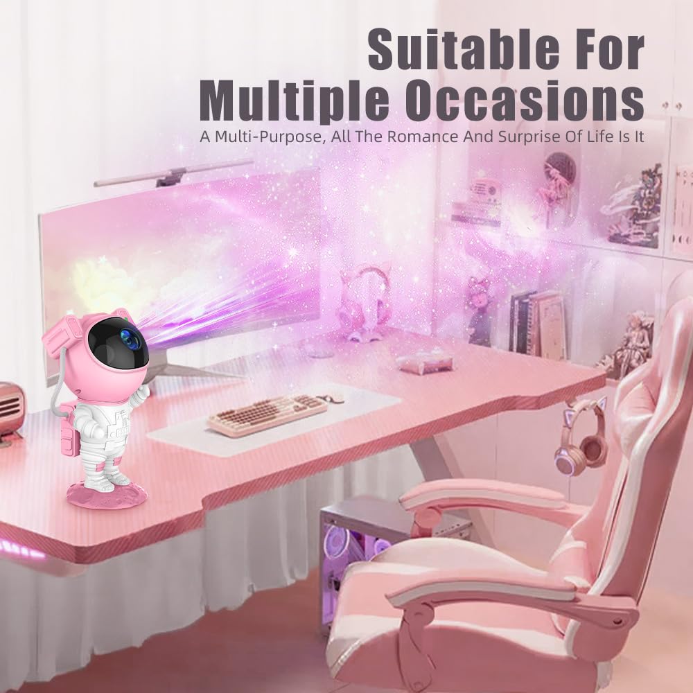 Astronaut Galaxy Projector Night Light with Timer and Remote - AceGamer Star Starry Nebula LED Lamp, Gift for Kids and Adults for Bedroom, Christmas, Birthday, Valentine's Day etc. (Pink-White)