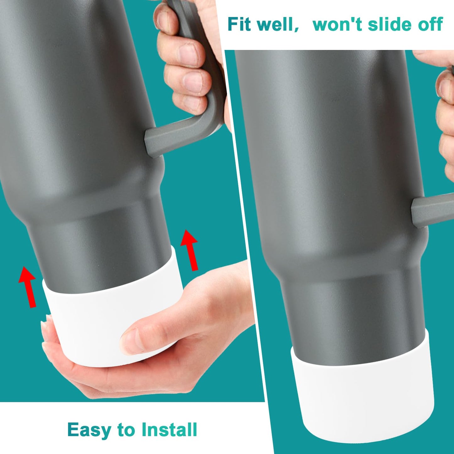 4Pack Silicone Tumbler Boot for Stanley 40oz Quencher Adventure &Stanley IceFlow 30oz 20oz &Hydro Flask 12-40oz, Protective Cup Bottom Sleeve Cover Compatible with Stanley Cup Accessories (White)