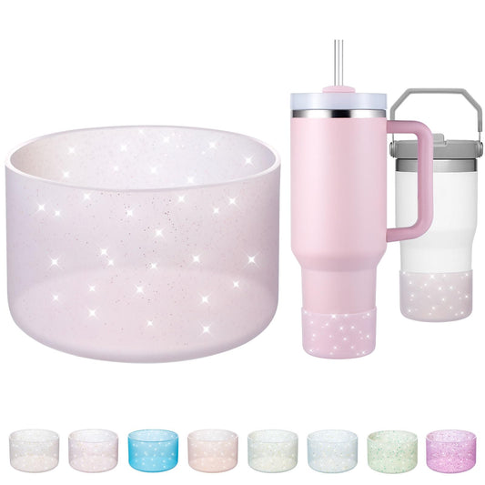 Silicone Boots for Stanley Cup 20-40 OZ, Glitter Boot for Stanley IceFlow 20 30 OZ, Bottom Protector Sleeve for Hydroflask 12-24 OZ Sports Water Bottle Boot Accessories (Clear Light Pink)