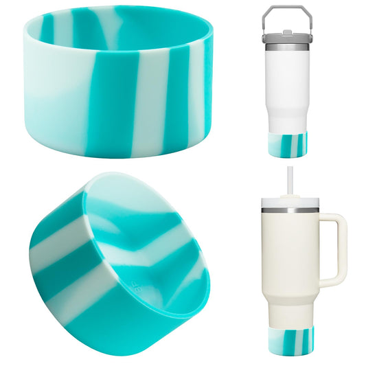 Upgrade 2PCS Protective Silicone Boot Bumper for Stanley Quencher Adventure 40oz 30oz IceFlow 20oz 30oz Tumbler, Water Bottle Bottom Sleeve Cover Accessories for Stanley Mug Cup(Cyan+White)
