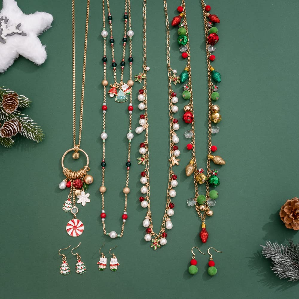 Madison Tyler Christmas Necklace Jewelry Set for Women | Statement Christmas Jingle Bells Light Bulbs Necklace | Dangle Ball Earrings | Xmas Holiday Necklaces Gifts