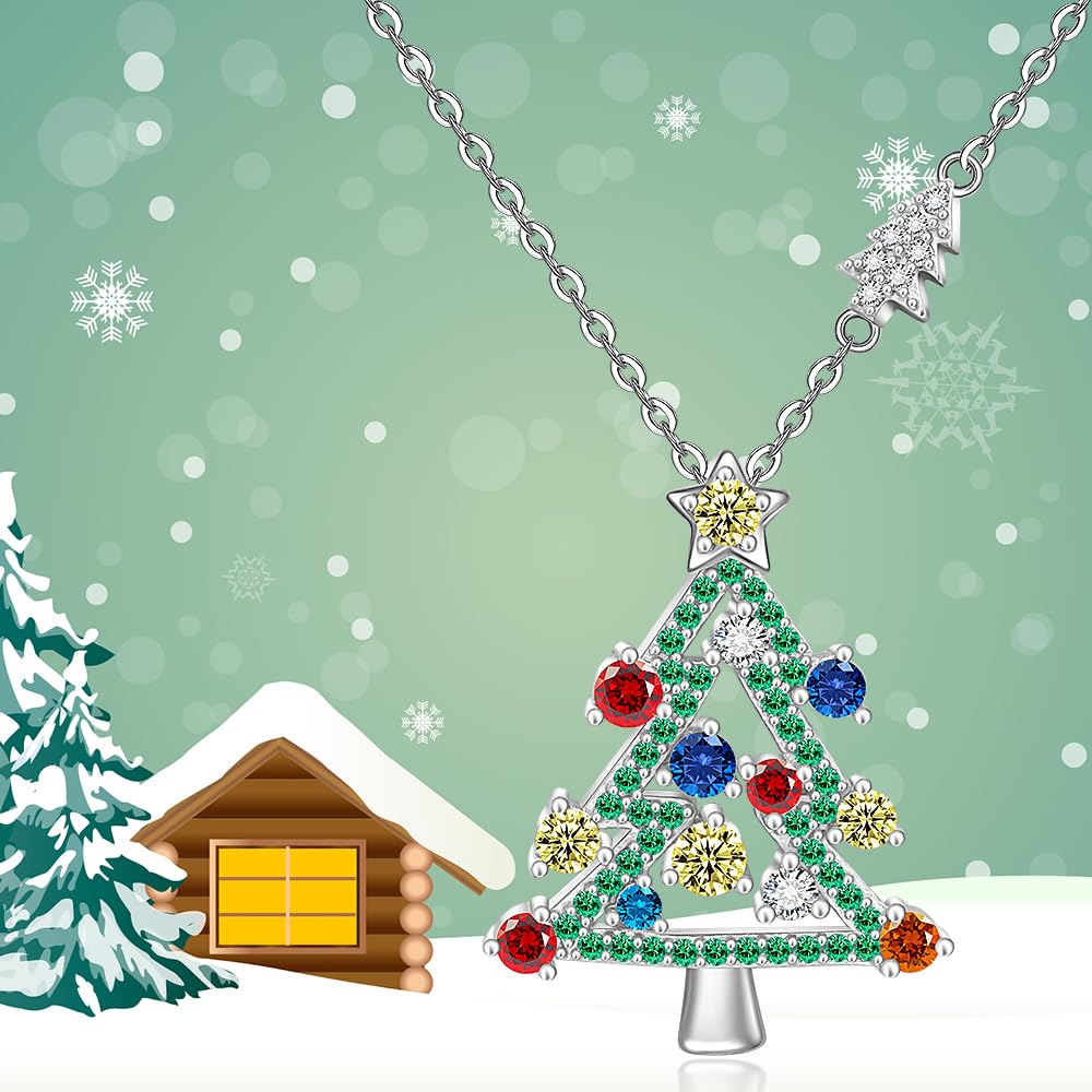 LOVGIFSET Christmas Necklace Christmas Tree Necklace for Women Sterling Silver Green Tree Pendant Xmas Gift
