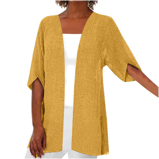 Aboser Womens Cardigan Lightweight Cardigans for Women Summer Linen Cardigan Casual Open Front Beach Cover Ups Half Sleeve Kimono Cardigan Deals Sales Today Yellow