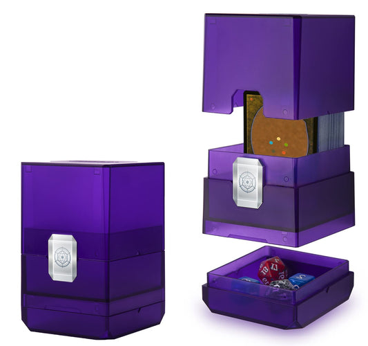 Sooez Heavy Duty MTG Deck Card Box with Dice Storage, 100+ Deck Case Boulder, Perfect Deck Holder for MTG Commander/YuGiOh/TCG and Sports Cards (Purple)