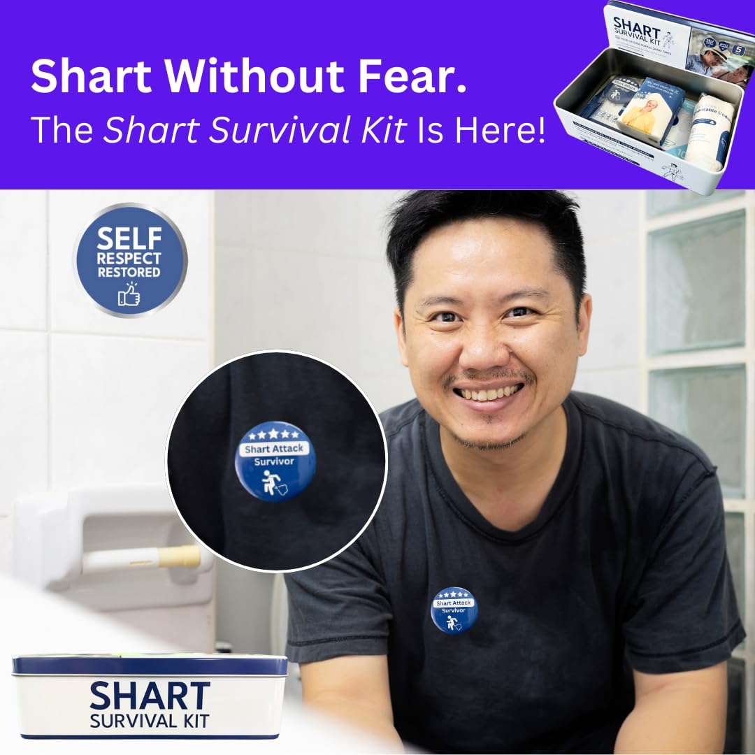 Shart Survival Kit | Funny White Elephant Gag Gift | Hilarious Over The Hill & Retirement Prank Box with Wet Wipes, Disposable Underwear, Tissues & Sharting Survival Badge | Novelty Joke Set for Men