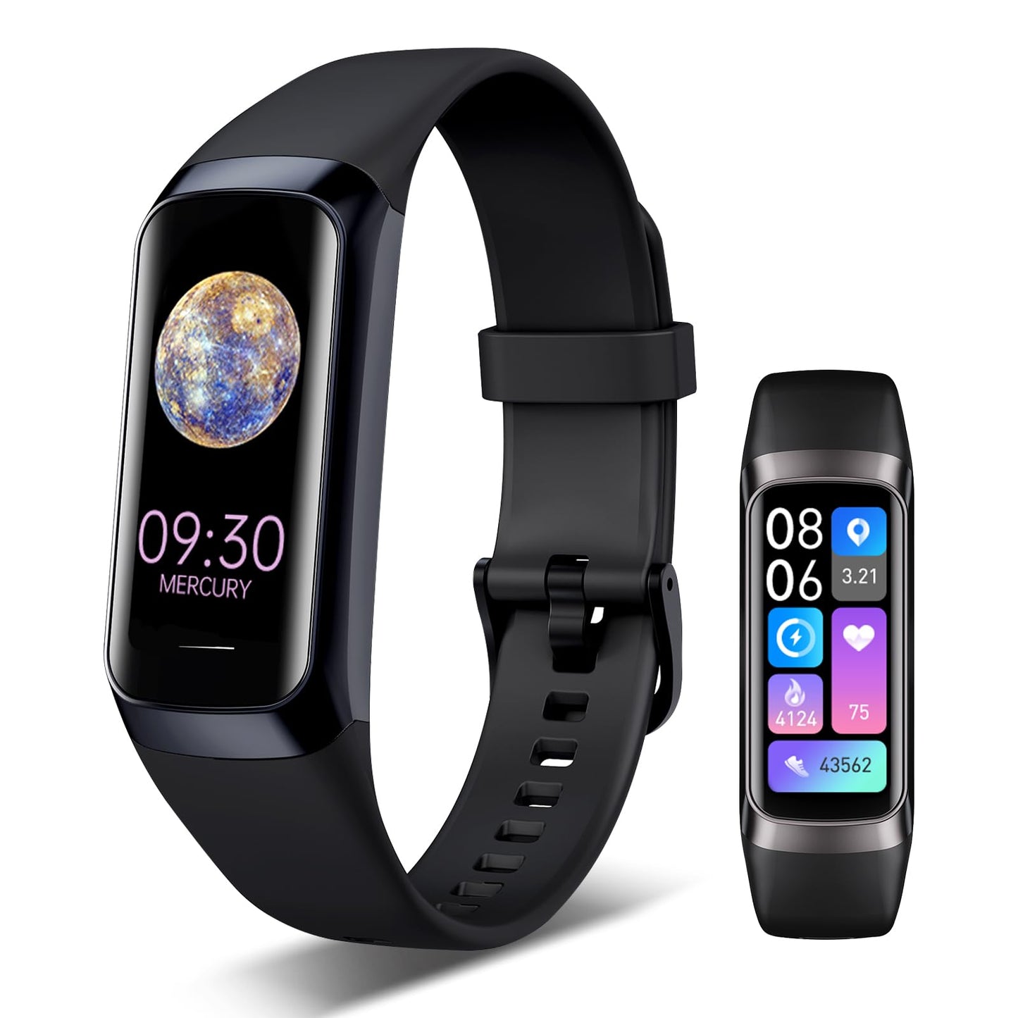 VUHIGIB Fitness Tracker, 24/7 Heart Rate Blood Oxygen Blood Pressure Body Temp Monitor Sleep Calorie Tracker with 1.1" AMOLED Touch Color Screen Pedometer Smart Watch Waterproof for Women Men