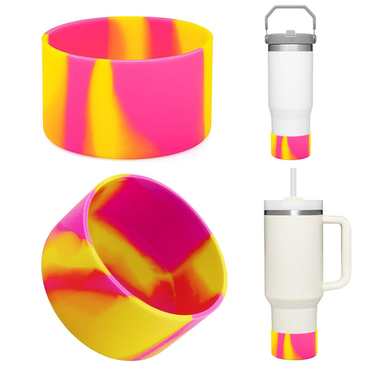 Upgrade 2PCS Protective Silicone Boot Bumper for Stanley Quencher Adventure 40oz 30oz IceFlow 20oz 30oz Tumbler, Water Bottle Bottom Sleeve Cover Accessories for Stanley Mug Cup(Orange+Pink)
