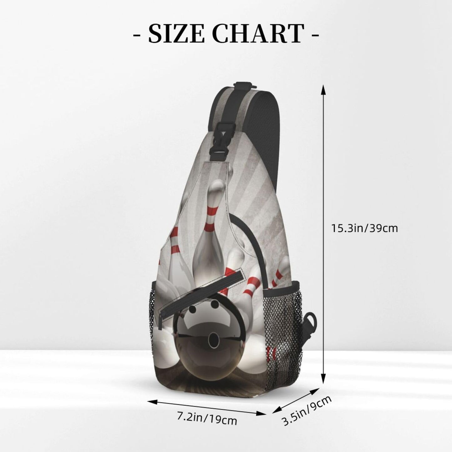 NISENASU Ball Print Sling Bag Crossbody Backpack,Sports Theme Bowling Ball Knocked Down Bowling Pins Ball Team Popular Art Chest Bag Adjustable Casual Shoulder Bag Travel Hiking Daypack