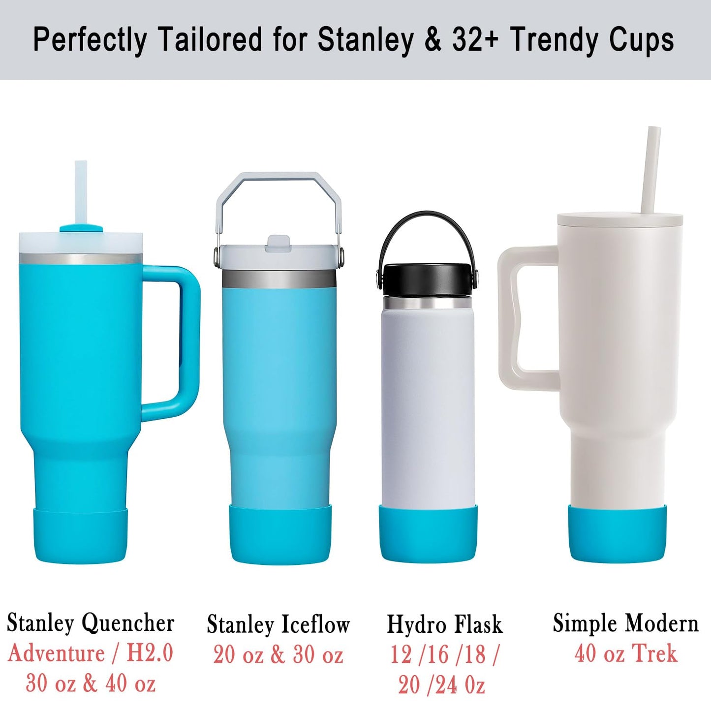 2-Pack Silicone Boot for Stanley Tumbler 40 oz 30oz 20oz & Hydro Flask 12-24oz - Cup Boot for Select Yeti, Simple Modern, Owala Water Bottle - Bottom Protector Cover Sleeve Fit Stanley Cup Accessories