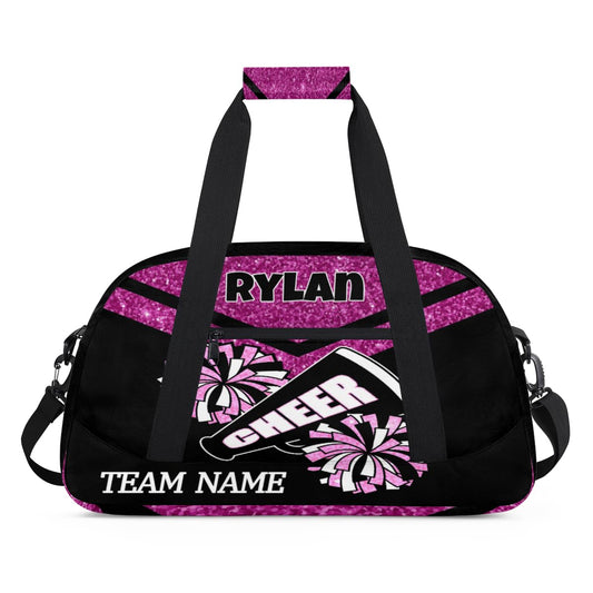 Voloreju Personalized Name Glitter Cheer Bags for Girls Boy Customize Travel Duffle Bag Foldable Sports Bag Kids Gym Bag