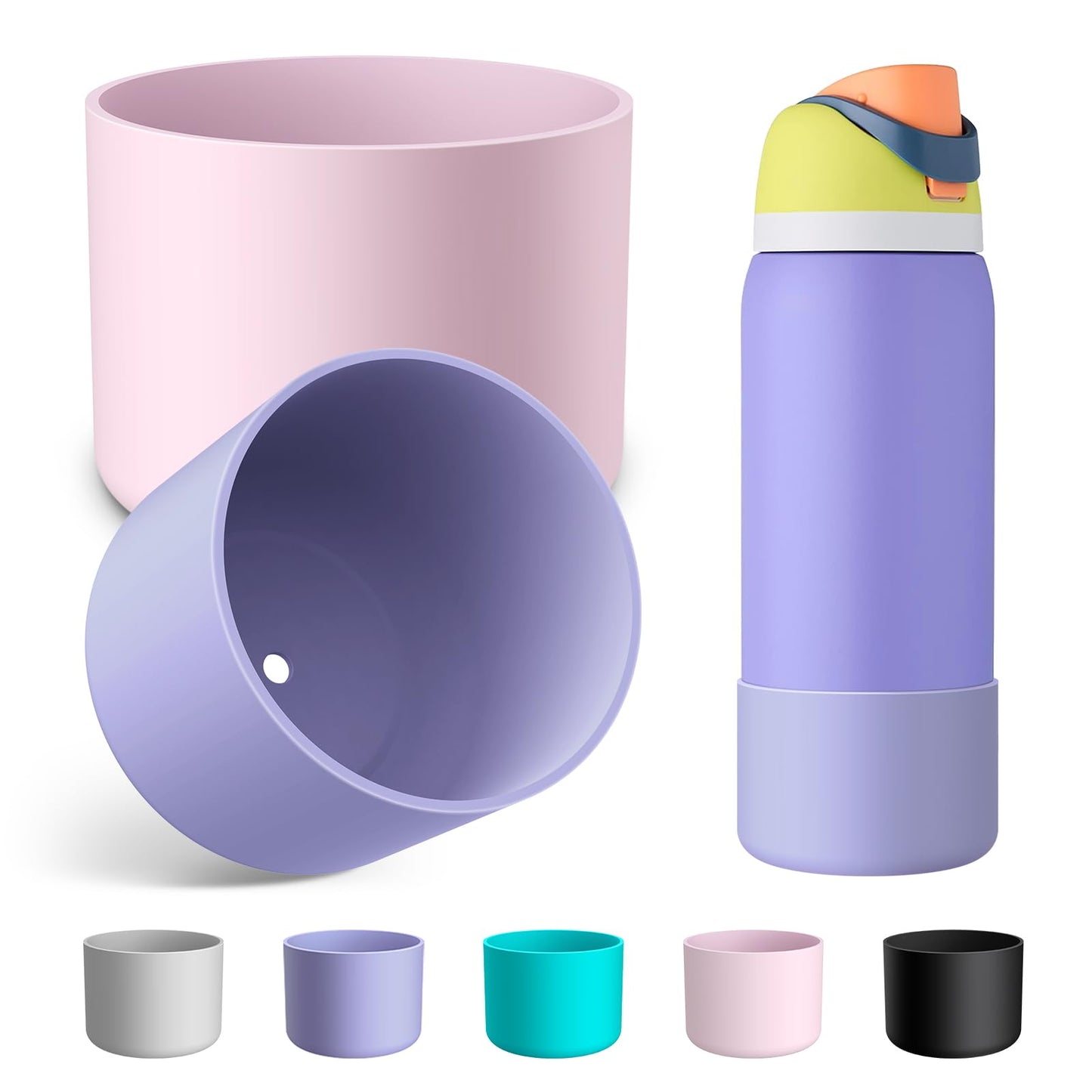 Alwenid 2PCS Silicone Water Bottle Boot for Owala 40 Oz, Anti-Slip Protective Sleeve Bottom Bumper Protector for FreeSip, Twist, and Flip Stainless Steel Water Bottles (Purple+Pink)