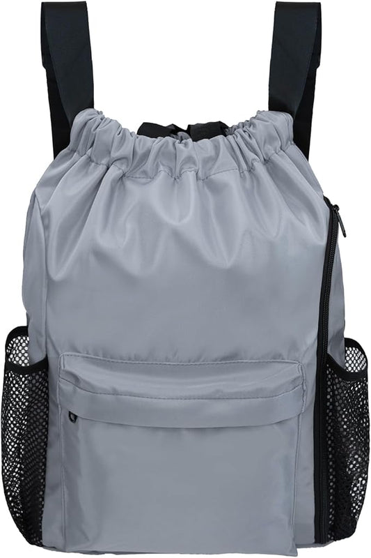 BeeGreen Drawstring Backpack Sports Gym Bag With Shoe Compartment and Two Water Bottle Holder …