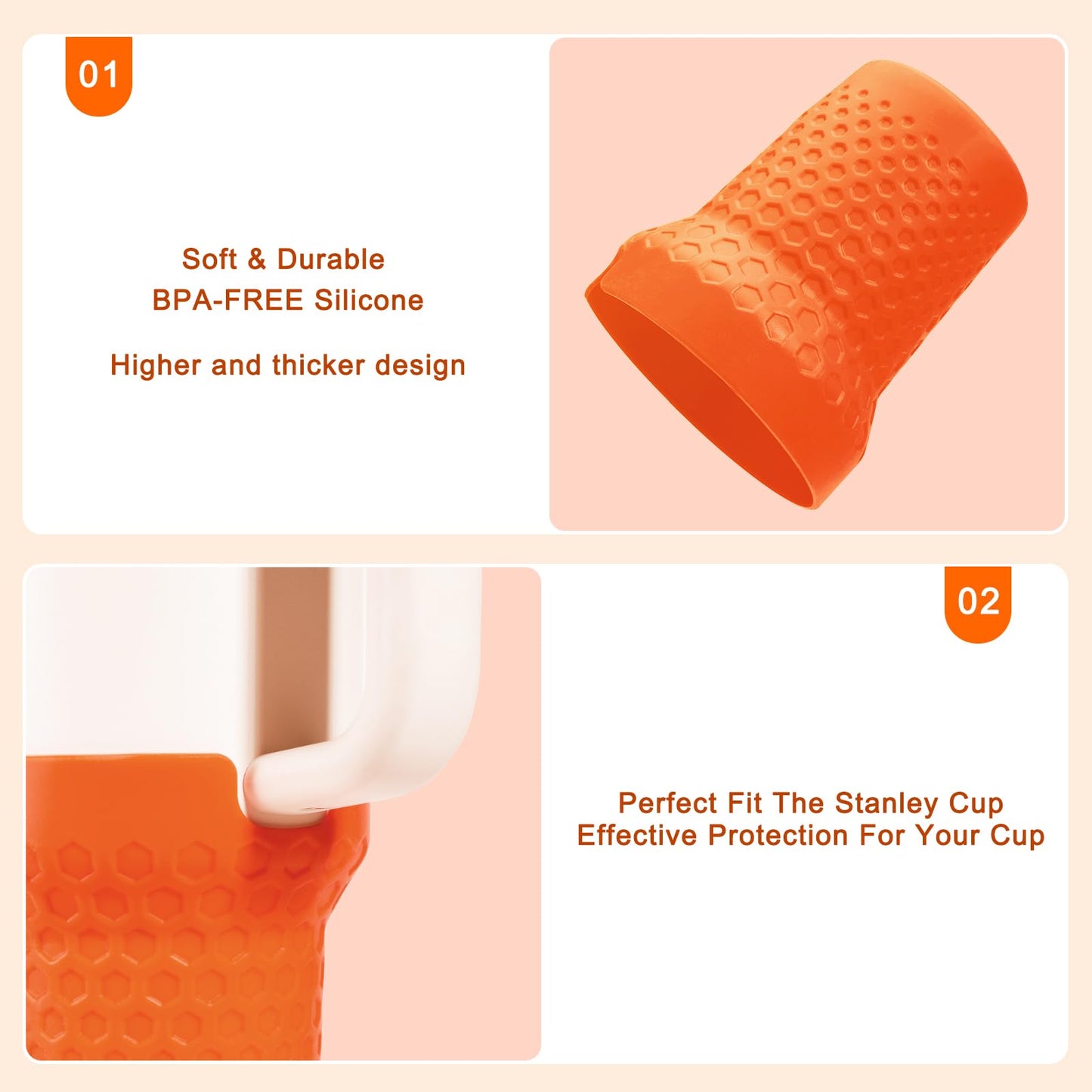 Thxbag Silicone Boot for Stanley Cup 30 oz, Red Tall Rubber Cup Bottom Protector Sleeve for Stanley Quencher H2.0 FlowState Tumbler 30oz & Adventure Quencher Tumbler (30 oz & 20 oz, Orange)