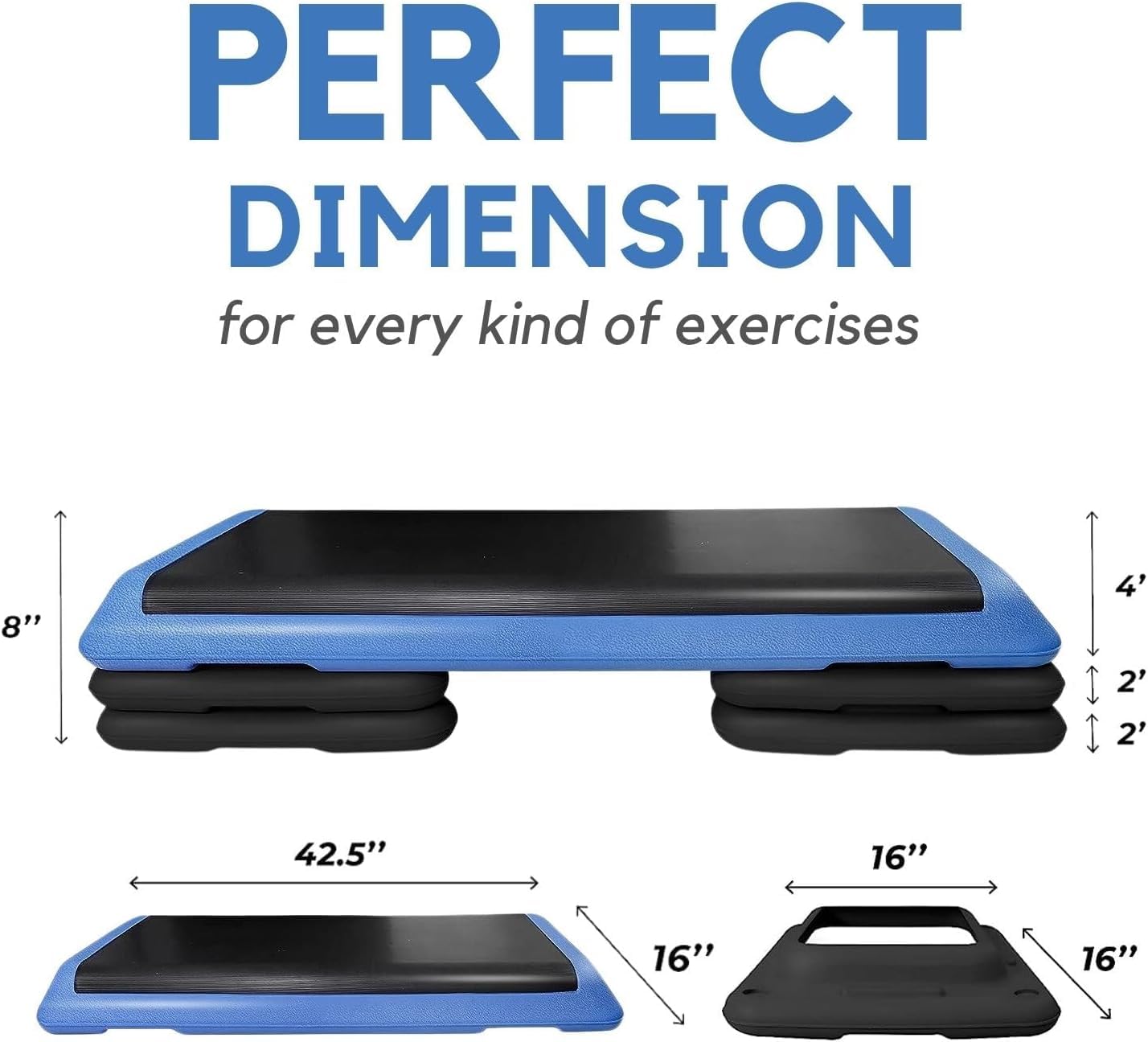 Yes4All Adjustable Workout Aerobic Exercise Step Platform Health Club Size with 4 Adjustable Risers Included and Extra Risers Options - Blue Black