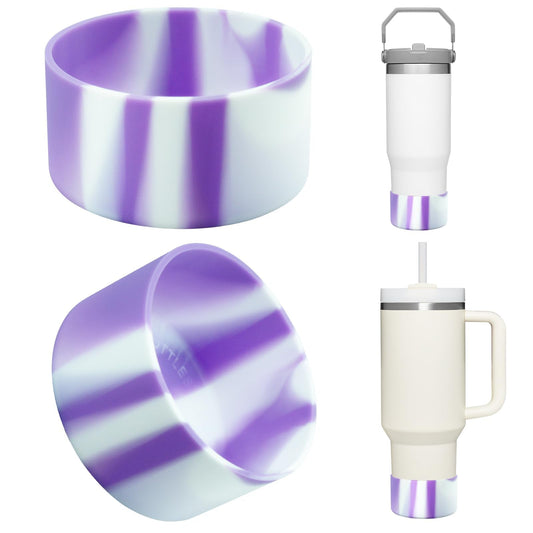 Upgrade 2PCS Protective Silicone Boot Bumper for Stanley Quencher Adventure 40oz 30oz IceFlow 20oz 30oz Tumbler, Water Bottle Bottom Sleeve Cover Accessories for Stanley Mug Cup(Purple+White)