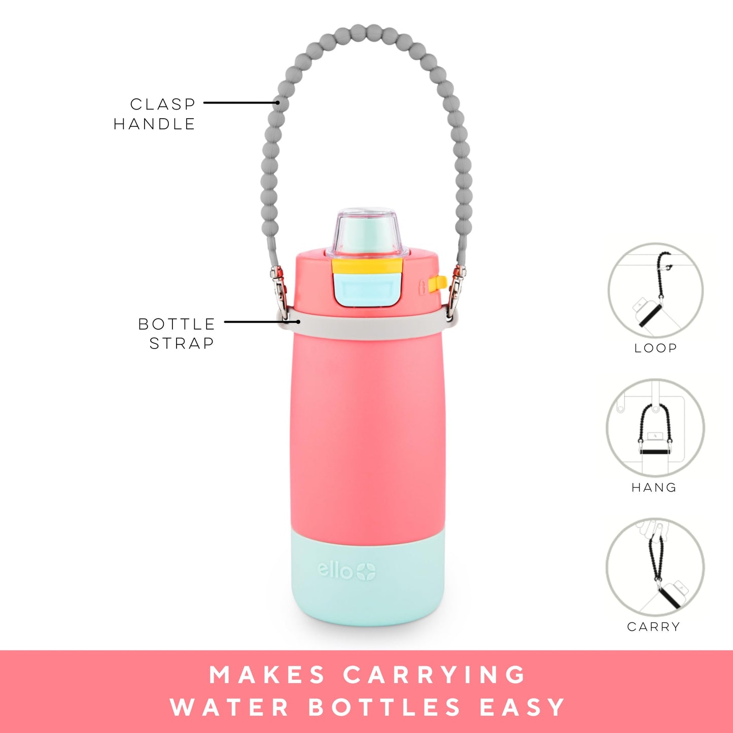 Ryan & Rose Water Bottle Handle - Water Bottle Sling, Carrier, Holder with strap - Soft Durable Silicone - Fits Most 8-40oz Bottles - Compatible Stanley Cup Accessories (Smoothie)