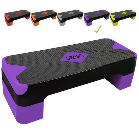 SPART Adjustable Workout Aerobic Stepper, Aerobic Exercise Step Platform with 4 Risers, 3 Levels Adjust 4" - 6" - 8", 26.77" Trainer Stepper with Non-Slip Surface for Home Gym, Black-Purple