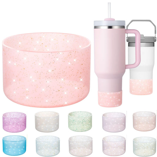 Silicone Boots for Stanley Cup 20-40 OZ, Glitter Boot for Stanley IceFlow 20 30 OZ, Bottom Protector Sleeve for Hydroflask 12-24 OZ Sports Water Bottle Boot Accessories (Clear Peach Pink)